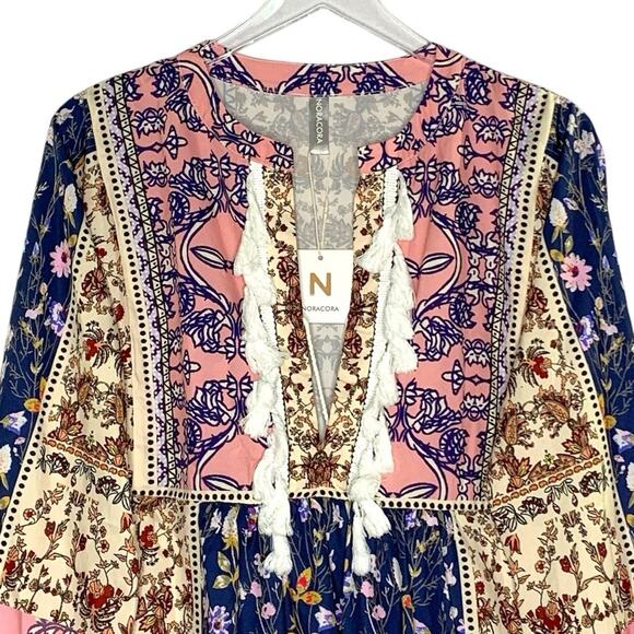 NoraCora XXL NEW Womens Boho Floral Print Lace Trim Dress Tassel Detail - Picture 4 of 8